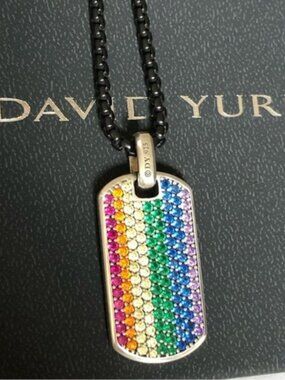 David Yurman SS 925 Streamline Rainbow Pav?? Tag Pendant 35mm w/26?? DY Chain